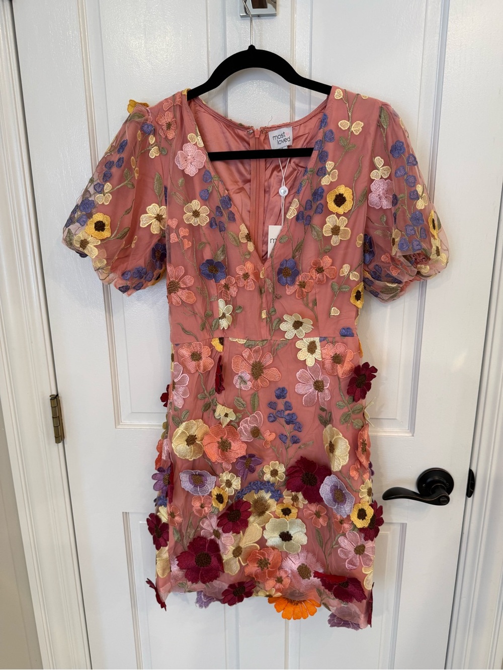 Most Loved Pink Floral Embroidered V-Neck Dress NWT